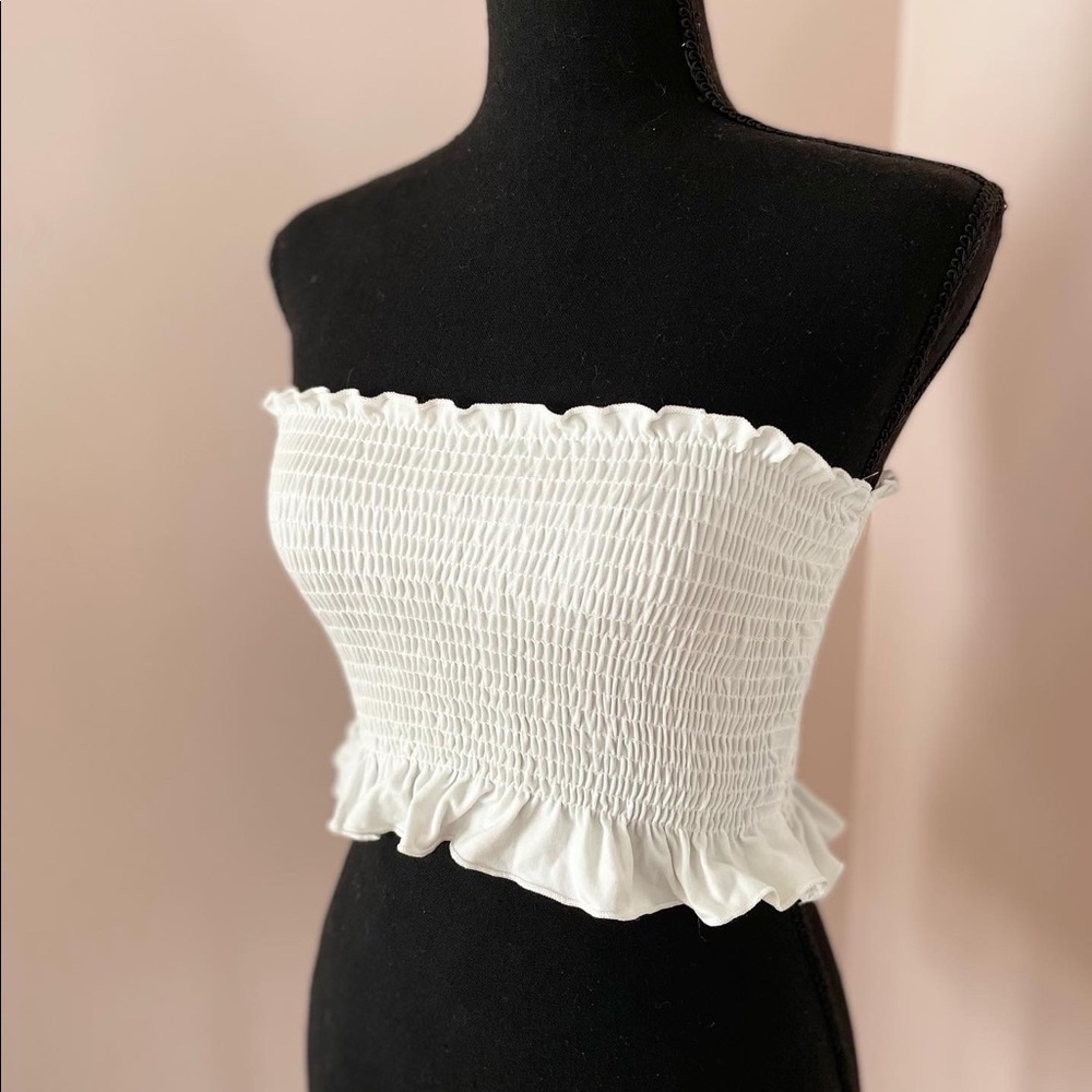 White tube top with fringe